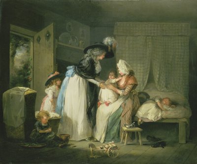 Bezoek aan het kind bij de verpleegster, ca. 1788 door George Morland